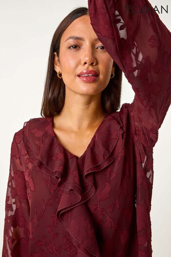 Roman Red Floral Print Ruffle Burnout Top (AY4204) | £40