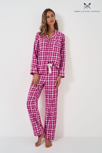 Crew Clothing Company Pink Long Flannel 100% Cotton Pyjamas Set (AY4643) | £65