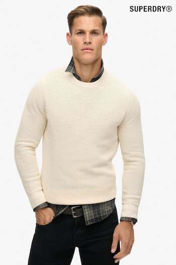 Superdry Cream Textured Crew Knitted 100% Cotton Jumper (AY4656) | £60