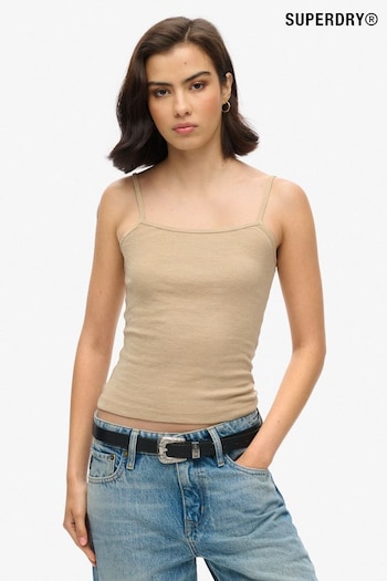 Superdry Nude Fine Rib Cami Vest 100% Cotton Top (AY4825) | £15