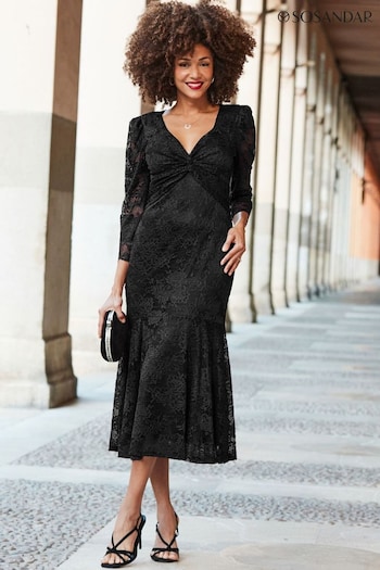 Sosandar Black Lace Twist Front Midi Dress (AY4976) | £85