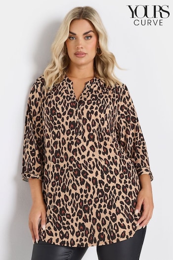 Yours Curve Natural Brown Leopard Print 3/4 Sleeve Shirt (AY5184) | £31