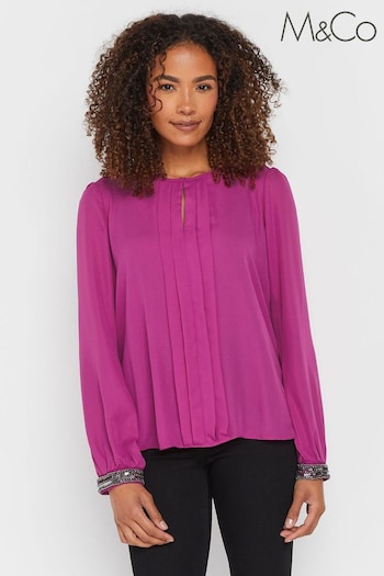 M&Co Pink Embellished Cuffed Pleated Blouse (AY5224) | £30