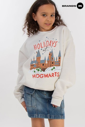 Brands In White Girls Harry Potter Holidays At Hogwarts Sweatshirt (AY5849) | £25