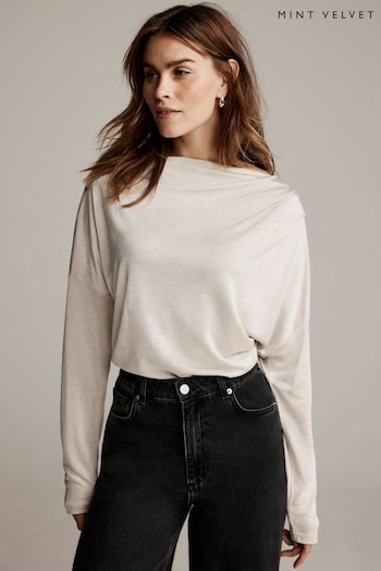 Mint Velvet Cream Slash Neck Ruched Long Sleeve Top (AY6172) | £59