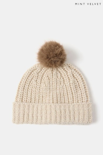 Mint Velvet Brown Knit Pom Pom Hat (AY6190) | £39