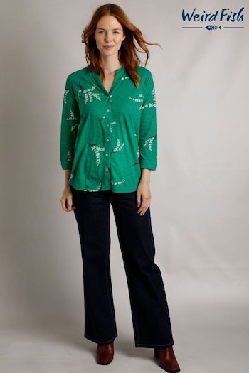 Weird Fish Green Clara Printed Jersey 100% Cotton Shirt (AY6342) | £40