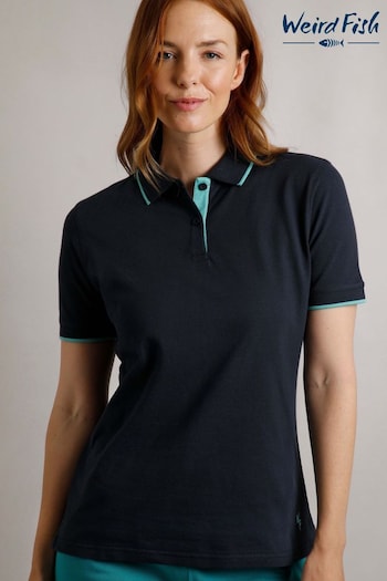 Weird Fish Blue Pammie Pique 100% Cotton Polo Shirt (AY6384) | £35