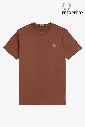 Fred Perry 100% Cotton Crew Neck Brown T-Shirt (AY7104) | £40