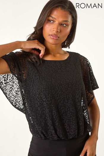 Roman Black Burnout Print Bubble Hem Top (AY7276) | £40