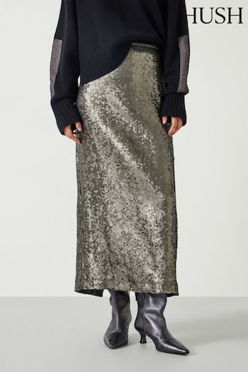 Hush Green Anais Sheer Sequin Midi Skirt (AY7421) | £100