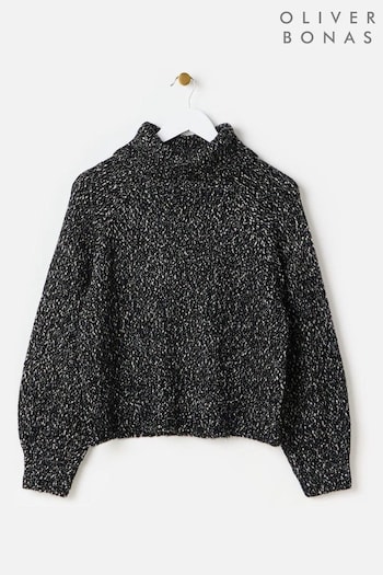 Oliver Bonas Black Sparkle Roll Neck Knitted Jumper (AY7725) | £65