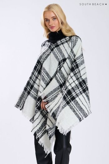 South Beach White Check Boucle Poncho (AY7777) | £24