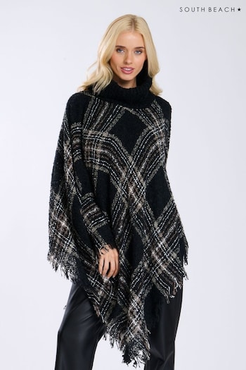 South Beach Black Check Boucle Poncho (AY7778) | £24