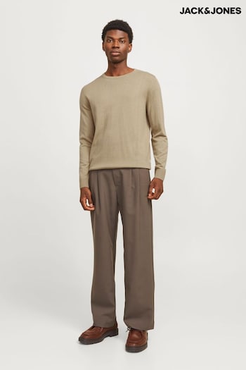 JACK & JONES Brown Knitted Crew Neck Jumper (AY8474) | £30