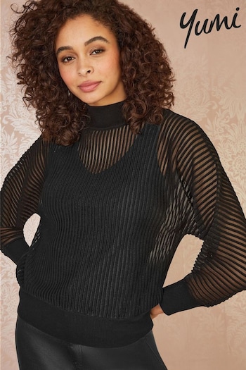 Yumi Black Sheer Roll Neck Jumper With Knitted Vest Top (AY8516) | £55