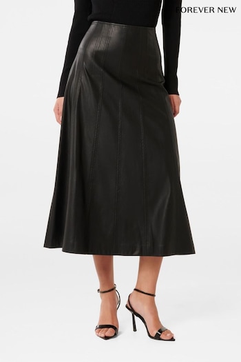 Forever New Black Renley Vegan Leather Midi Skirt (AY8555) | £60