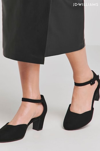 JD Williams Black Wide Fit Two Part Heeled Shoes With Ankle Strap (AY9139) | £38