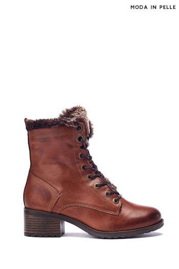 Moda In Pelle Alpinne Faux Fur Lined Lace-Up Leather Brown Boots (AY9159) | £149