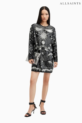 AllSaints Black Noushka Embellished Dress (AY9356) | £499