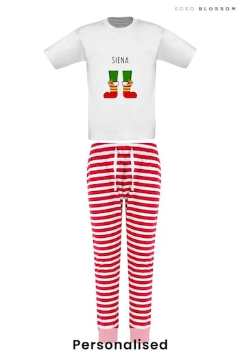 Kids Personalised Christmas Elf Pyjamas by Koko Blossom (AY9440) | £28