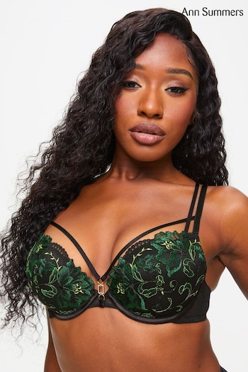 Ann Summers Black Extravagant Floral Embroidered Padded Plunge Bra (AY9607) | £36