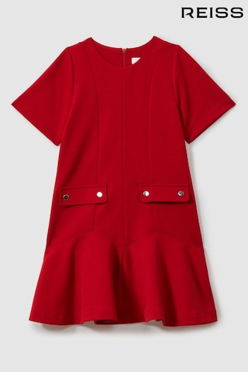 Reiss Red Fion Teen Fit-and-Flare Pocket Detail Dress (B00096) | £58