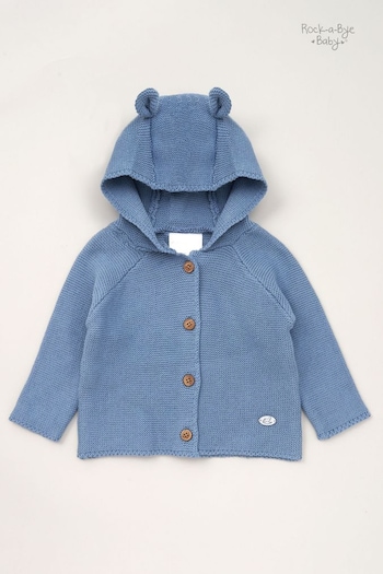 Rock-A-Bye Baby Blue Boutique Hooded Bear Cotton Knit Cardigan (B00268) | £18