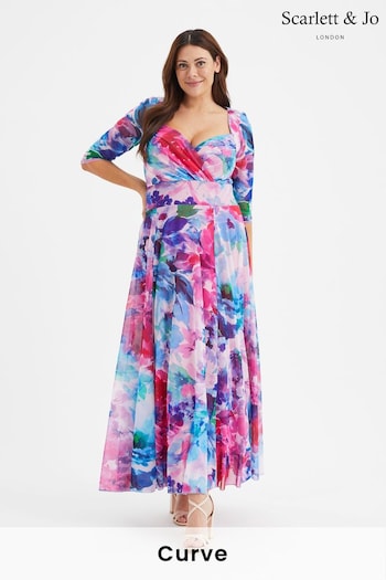 Scarlett & Jo Pink & Purple Floral Elizabeth Print Mesh Maxi Gown (B00297) | £95