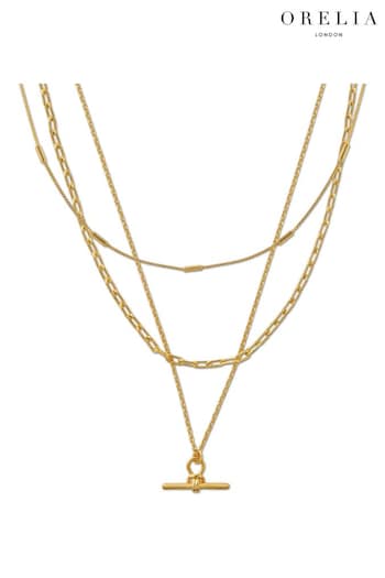 Orelia London Gold Tone Dainty T-Bar 3-Row Necklace (B00410) | £35