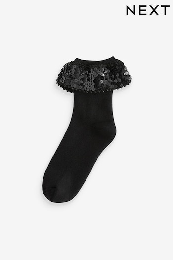 Black Sequin Trim Welly Ankle Socks 1 Pack (B00414) | £12