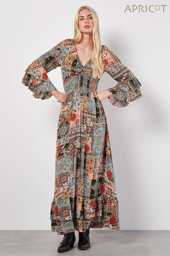 Apricot Multi V-Neck Patchwork Print Maxi Dress (B00436) | £40