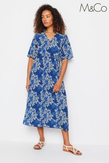M&Co Blue Collared Short Sleeve Dress (B00500) | £39