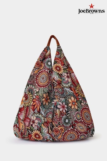 Joe Browns Grey Tapestry Carpet Bag with Leather Handles (B00503) | £44