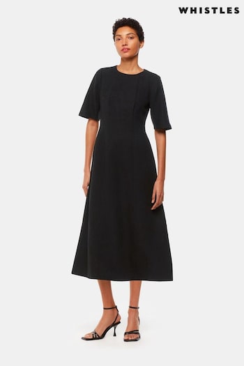 Whistles Veda Linen Blend Black Dress (B00564) | £159