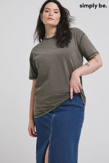 Simply Be Oversized Grey Contrast Seam T-Shirt (B00656) | £16