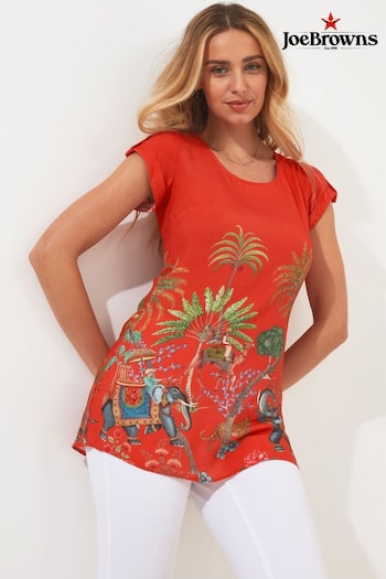 Joe Browns Red Boho Elephant Print Turnback Sleeve Tunic (B00705) | £50