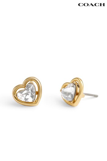COACH Gold Tone Convertible Halo Heart Stud Earrings (B00764) | £55