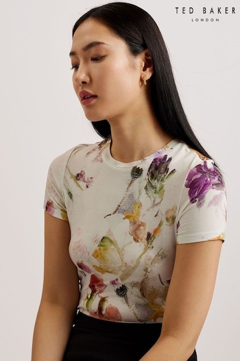 Ted Baker Flowe Print Fitted White T-Shirt (B00775) | £49