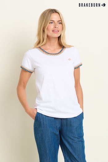 Brakeburn White Reya Crochet Trim T-Shirt (B00787) | £30