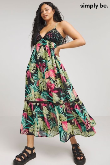 Simply Be Floral Print Maxi Beach Black Cotton Dress (B00937) | £34