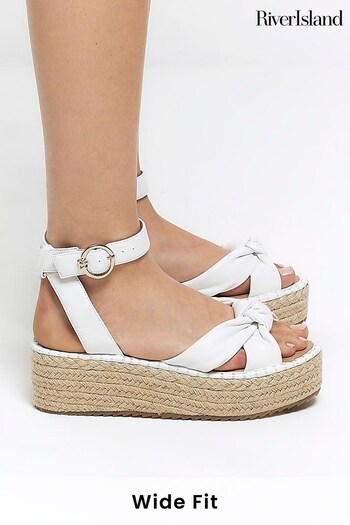 River Island White Wide Fit Espadrille Sandals (B00971) | £40