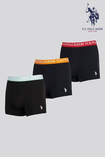 U.S. Polo Assn. Mens Contrast Stripe Boxer Black Shorts 3 Pack (B01081) | £35