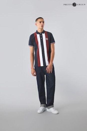 Pretty Green Stripe Knitted Polo Shirt (B01132) | £70