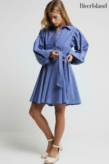 River Island Blue Stripe Batwing Shirt Mini Slim Dress (B01186) | £45