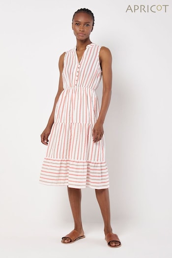 Apricot Cream Tiered Button Stripe Midi sequin Dress (B01277) | £39