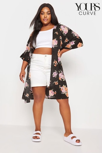 Yours Curve Black YOURS Curve Red Floral Print Longline Kimono (B01331) | £29