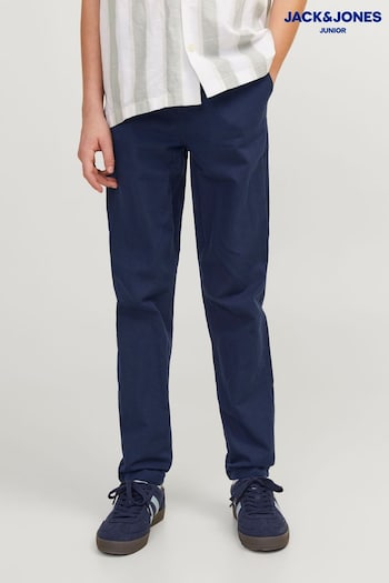 JACK & JONES JUNIOR Blue Linen Blend Drawstring Waist wearing Trousers (B01344) | £28
