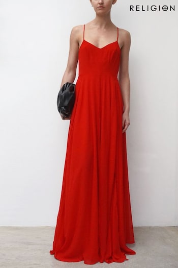 Religion Red Infamous Olsen Full Layer Maxi Dress (B01415) | £100