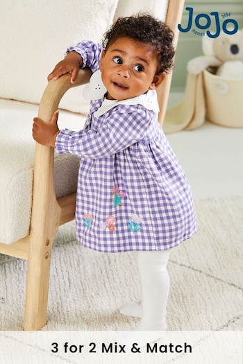 JoJo Maman Bébé Lilac Purple Fairy Applique Gingham Baby Dress & Tights Set (B01486) | £29